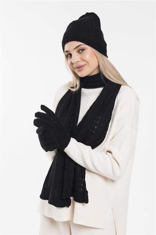 ست شال و کلاه  و دستکش زنانه زمستانی مشکی
