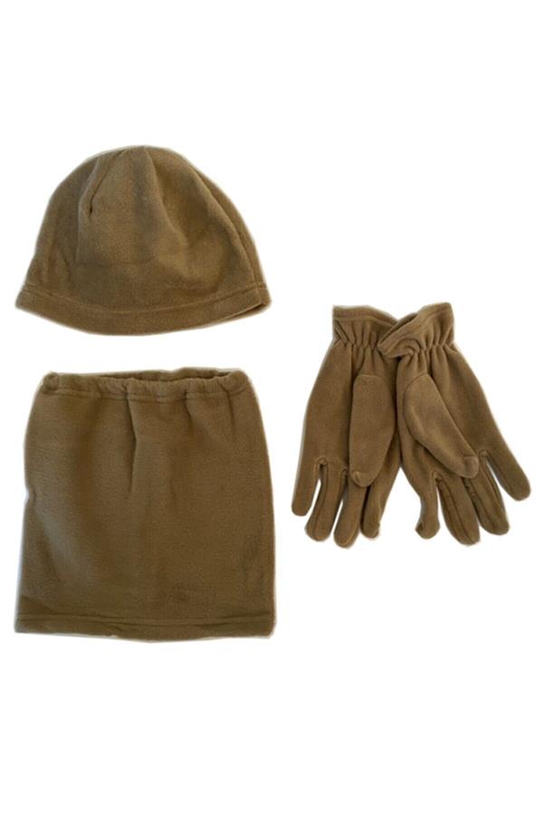 ست شال و کلاه و دستکش زنانه زمستانی قهوه ای