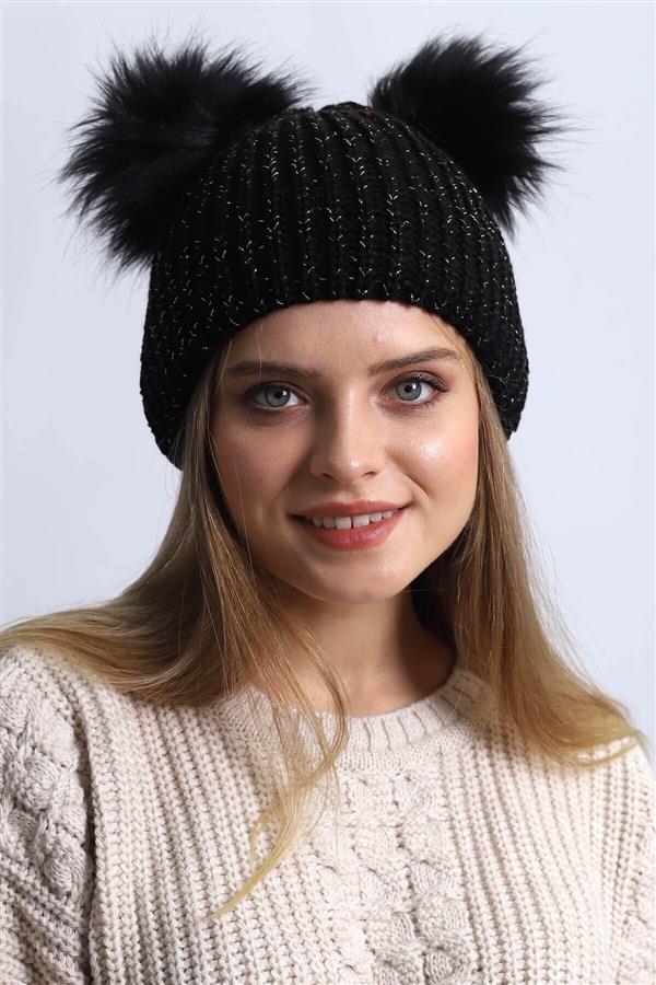 کلاه زنانه زمستانی بافتنی با بهترین کیفیت مشکی