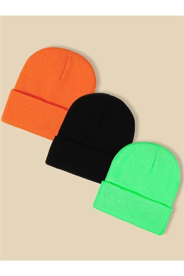 ست 3 تایی کلاه زنانه زمستانی با بهترین کیفیت نارنجی،مشکی،سبز