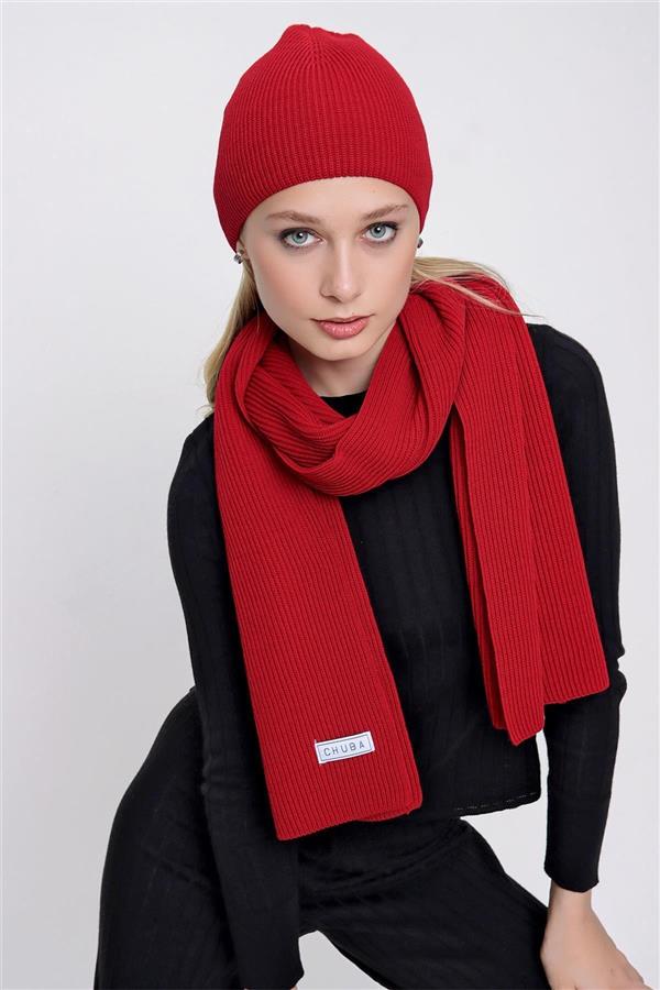 ست شال و کلاه زنانه زمستانی قرمز