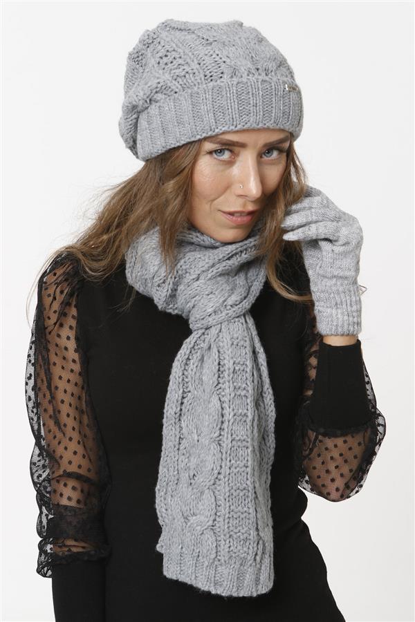 ست شال و کلاه زنانه زمستانی خاکستری