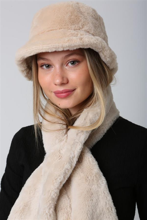 ست شال و کلاه زنانه زمستانی کِرم