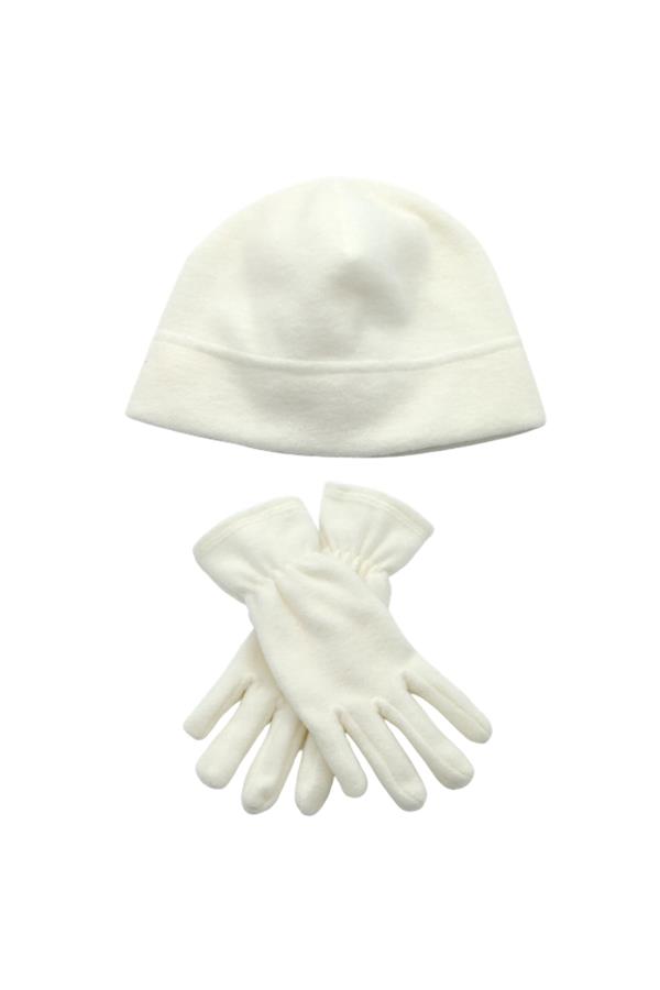 ست دستکش و کلاه زنانه زمستانی سفید