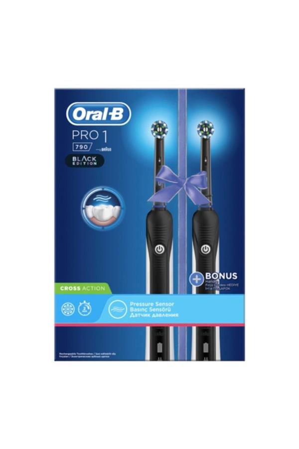 مسواک برقی قابل شارژ اورال-بی با ضمانت اصالت کالا، مدلOral B Pro1 790 Black Edition Rechargeable Electric Toothbrush 2 Pack