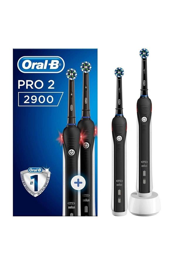 مسواک برقی قابل شارژ اورال-بی با ضمانت اصالت کالا، مدل  Pro 2900 Rechargeable Toothbrush Black 2-Pack Value Pack