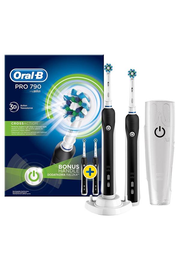 مسواک برقی قابل شارژ اورال-بی با ضمانت اصالت کالا، مدل Pro 790 Rechargeable Toothbrush Black 2-Pack Advantage