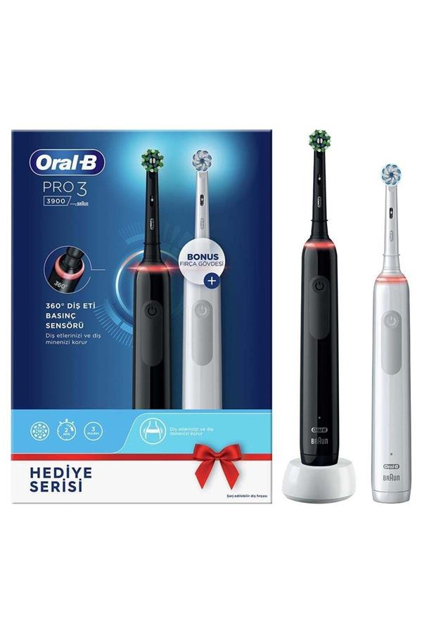 مسواک برقی قابل شارژ اورال-بی با ضمانت اصالت کالا، مدلOral B Pro3 3900 Series Rechargeable Toothbrush 2-Pack Advantage Pack Black & White