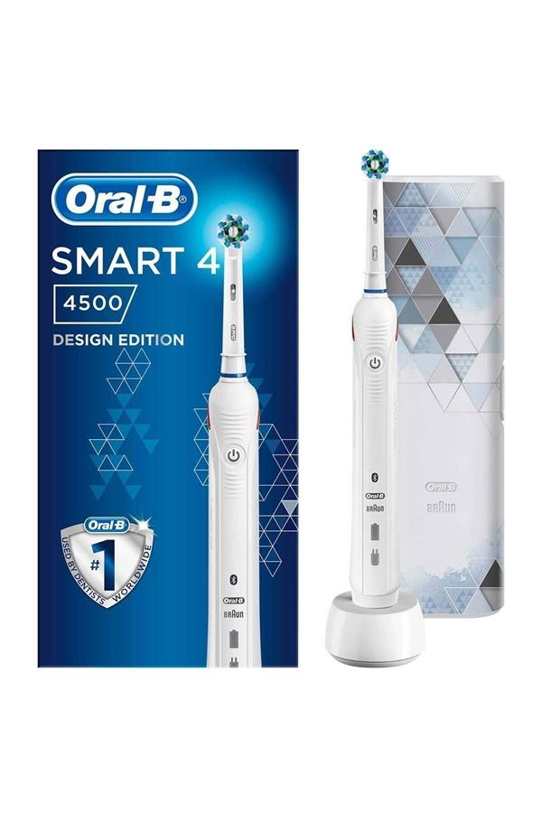 مسواک برقی قابل شارژ اورال-بی با ضمانت اصالت کالا، مدلSmart 4500 Modern Motif Rechargeable Toothbrush Cross Action White