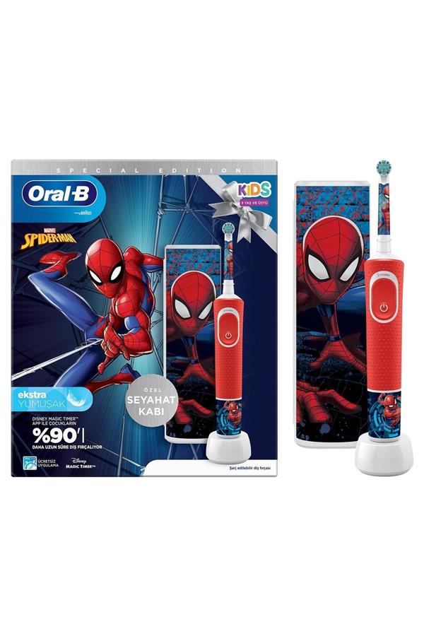 9869مسواک برقی قابل شارژ اورال بی/ D100 Vitality Spiderman Special Series Extra Soft Rechargeable Toothbrush For Kids +
