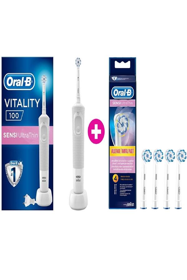 9875مسواک برقی قابل شارژ اورال بی/ Vitality 100 Sensi Ultra Thin Electric Toothbrush + 4 Replacement Heads
