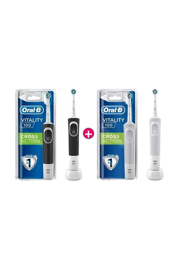 9896مسواک برقی قابل شارژ اورال بی/ D100 Vitality Cross Action Black + White Electric Toothbrush