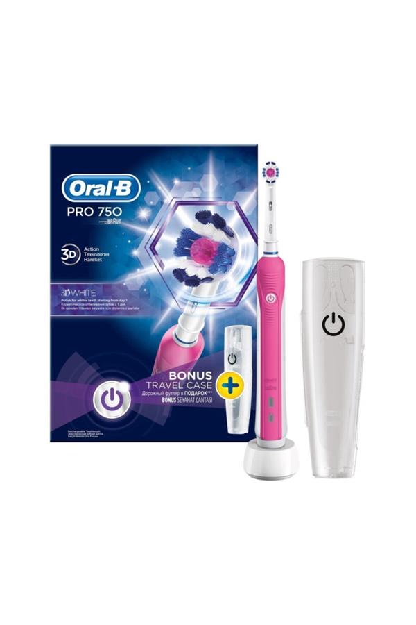 9912مسواک برقی قابل شارژ اورال بی/ Pro 750 Rechargeable Toothbrush Cross Action Pink + Travel Case