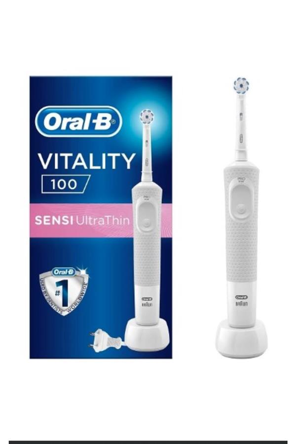 9924مسواک برقی قابل شارژ اورال بی/ Vitality D100 Box White Rechargeable Toothbrush Sensi Ultrathin